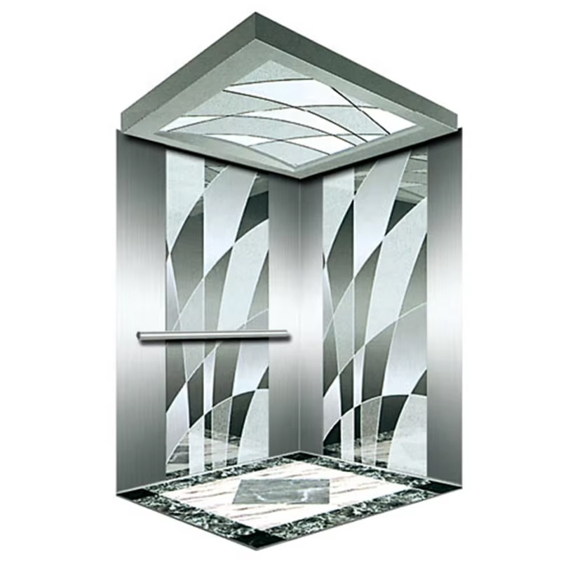 VTEP121 Vente chaude NV modèle 6-8 personnes 630 kg sans engrenage AC ascenseur moderne bâtiment ascenseur avec plancher en PVC en acier inoxydable