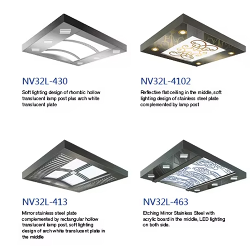 VTSP139 Décoration de cabine d'ascenseur LED moderne panneau de plafond de cabine d'ascenseur conception de plafond d'ascenseur en acier inoxydable